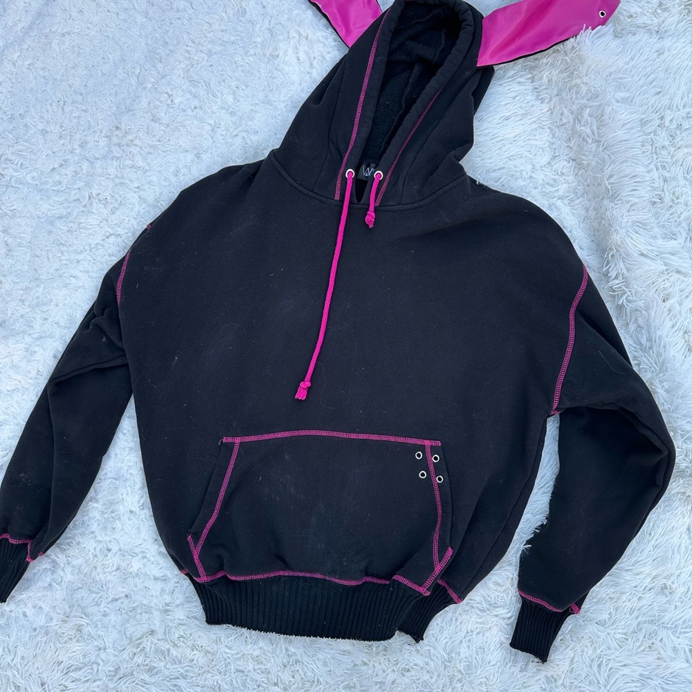 Dolls Kill Black and Pink Hooded Jacket